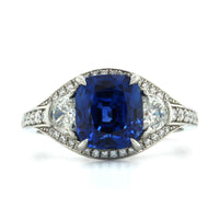 Platinum 3 Stone Cushion Sapphire Diamond Ring, Platinum, Long's Jewelers
