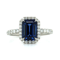 Platinum Emerald Sapphire Diamond Halo Ring, Platinum, Long's Jewelers