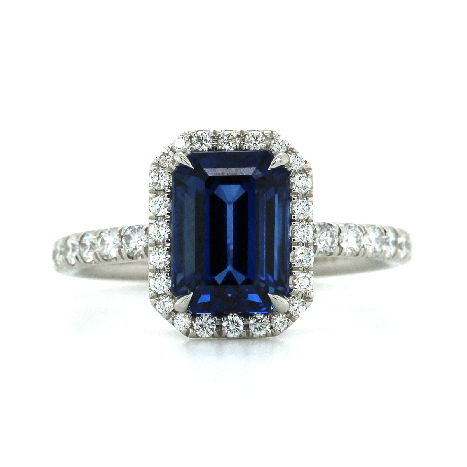 Platinum Emerald Sapphire Diamond Halo Ring, Platinum, Long's Jewelers