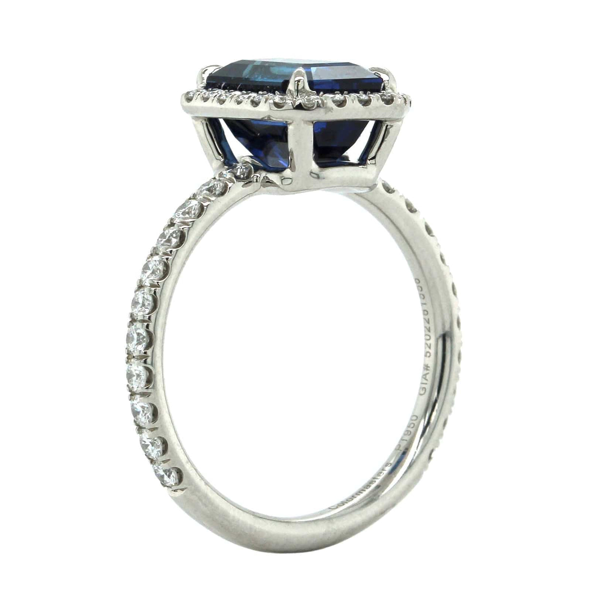 Platinum Emerald Sapphire Diamond Halo Ring, Platinum, Long's Jewelers