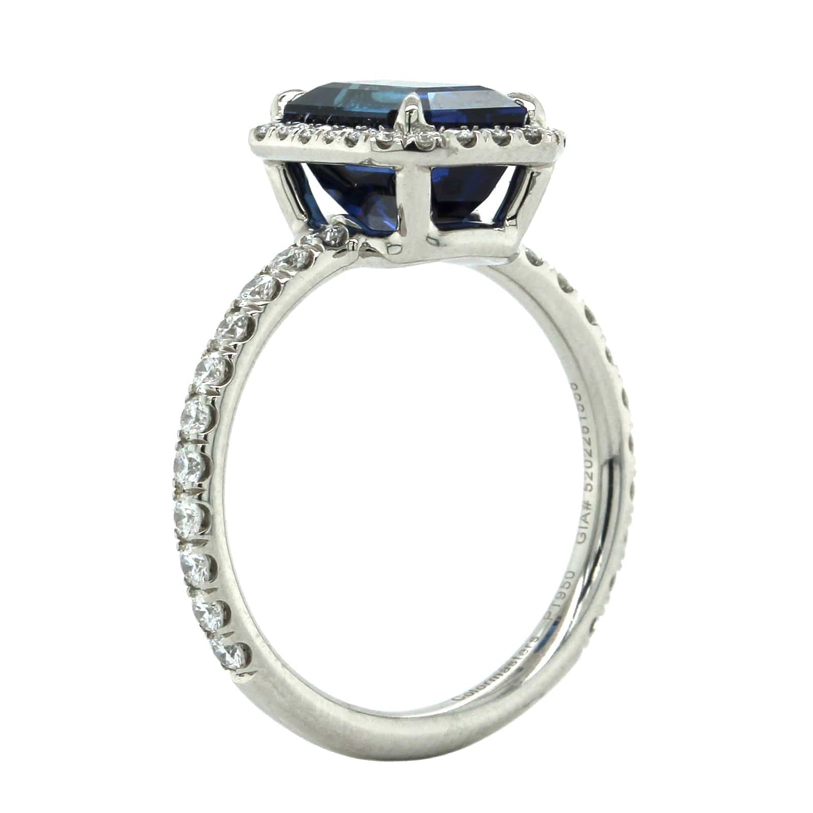 Platinum Emerald Sapphire Diamond Halo Ring, Platinum, Long's Jewelers