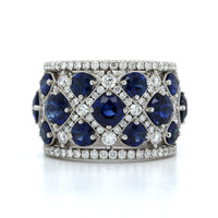 Platinum Multi Row Sapphire Diamond Wide Band, Platinum, Long's Jewelers