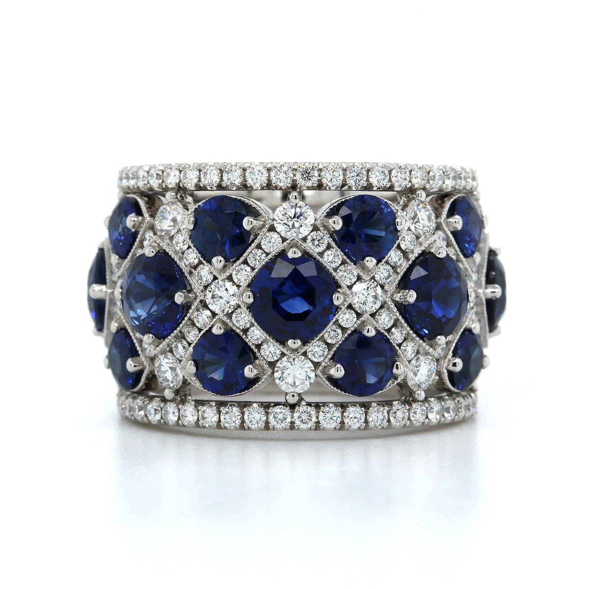 Platinum Multi Row Sapphire Diamond Wide Band – Long's Jewelers