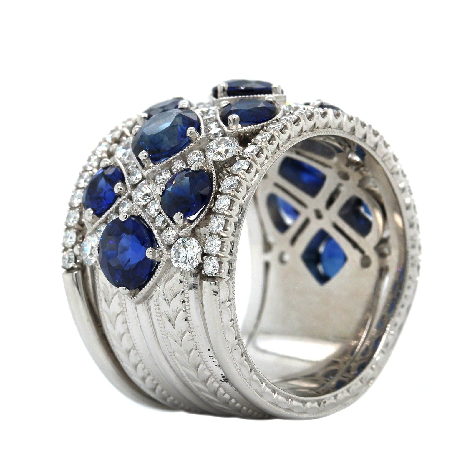 Platinum Multi Row Sapphire Diamond Wide Band – Long's Jewelers