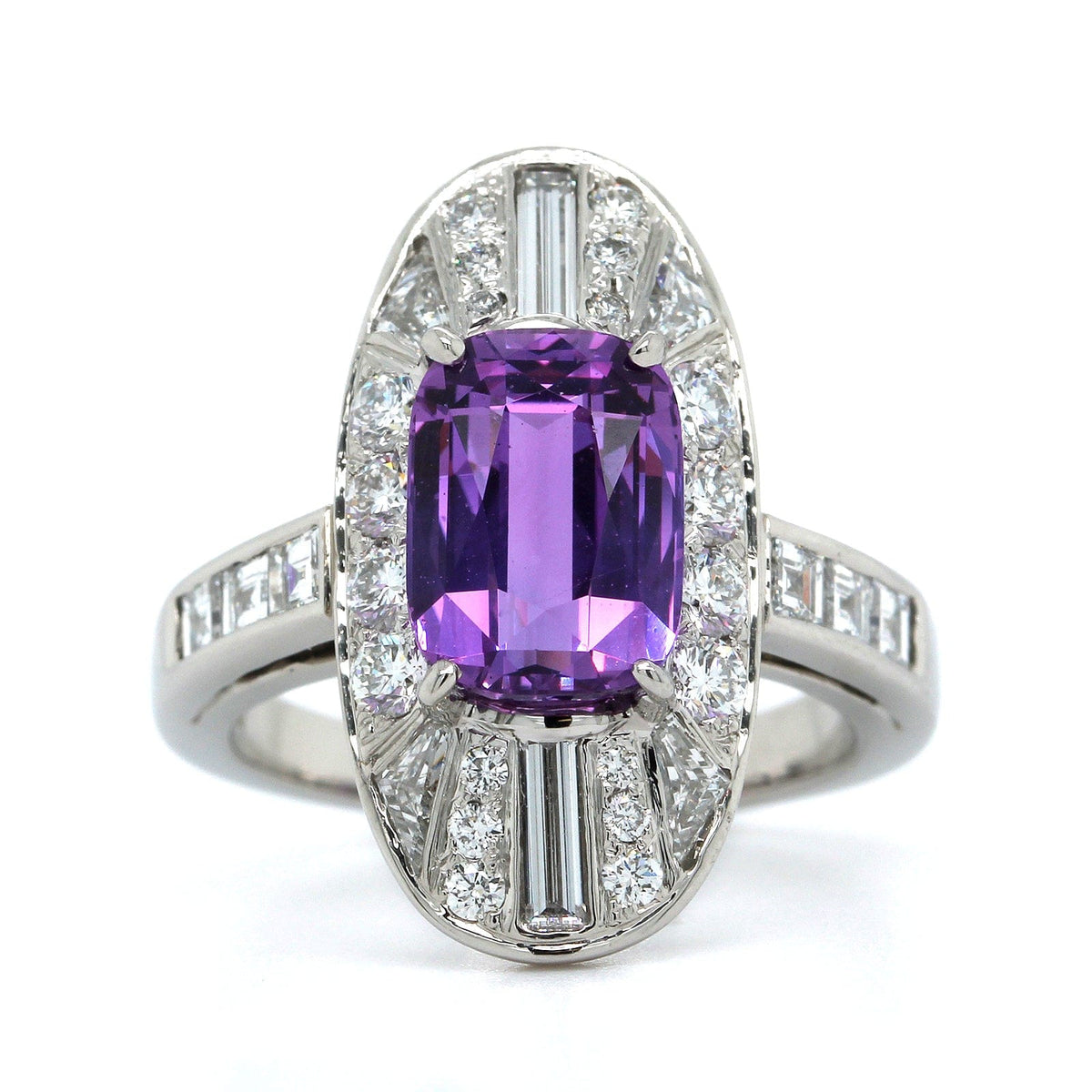 Oscar Heyman Platinum Purple Sapphire Diamond Vintage Style Ring