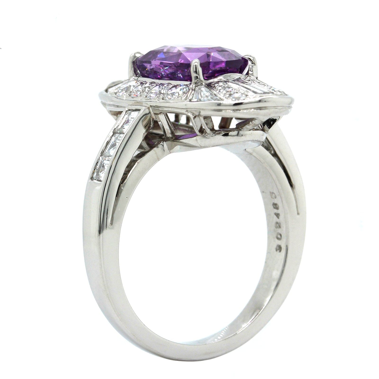 Oscar Heyman Platinum Purple Sapphire Diamond Vintage Style Ring