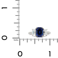 Platinum Emerald Cut Sapphire and Diamond 3 Stone Ring, Platinum Long's Jewelry