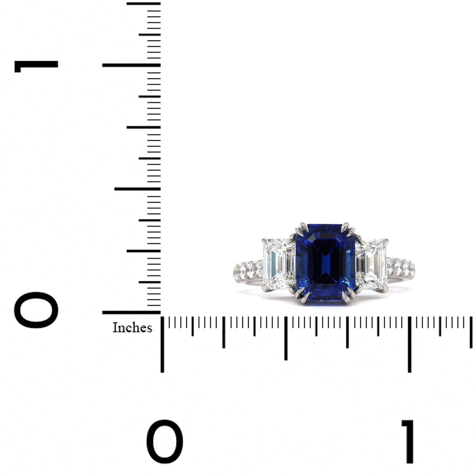 Platinum Emerald Cut Sapphire and Diamond 3 Stone Ring, Platinum Long's Jewelry