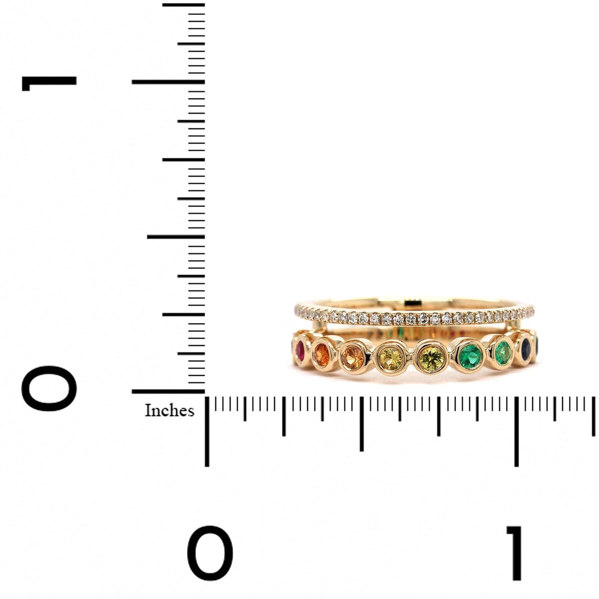 14K Yellow Gold Open 2 Row Rainbow Sapphire Diamond Ring