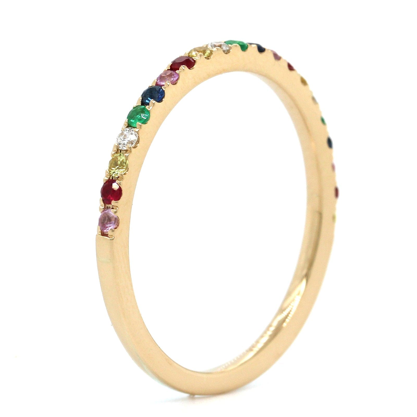 14K Yellow Gold Rainbow Sapphire Diamond Ring