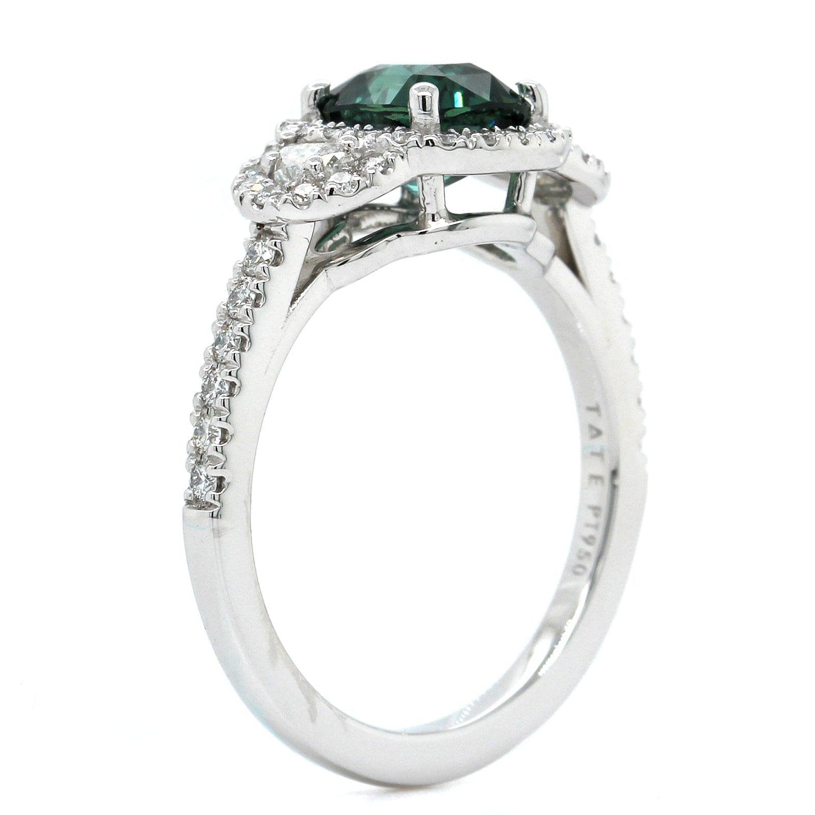 Platinum Cushion Teal Sapphire Diamond Halo Ring, Platinum, Long's Jewelers
