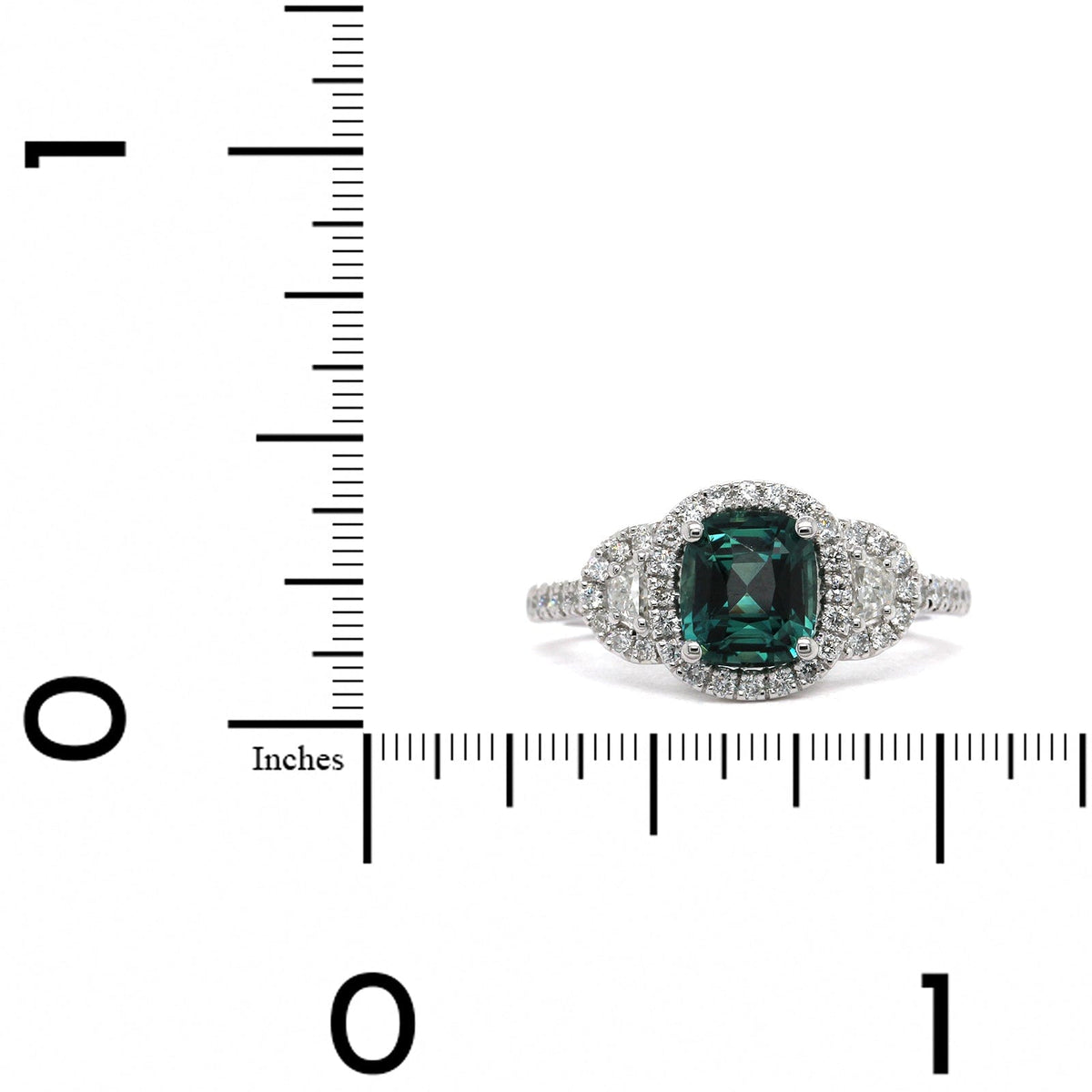 Platinum Cushion Teal Sapphire Diamond Halo Ring, Platinum, Long's Jewelers