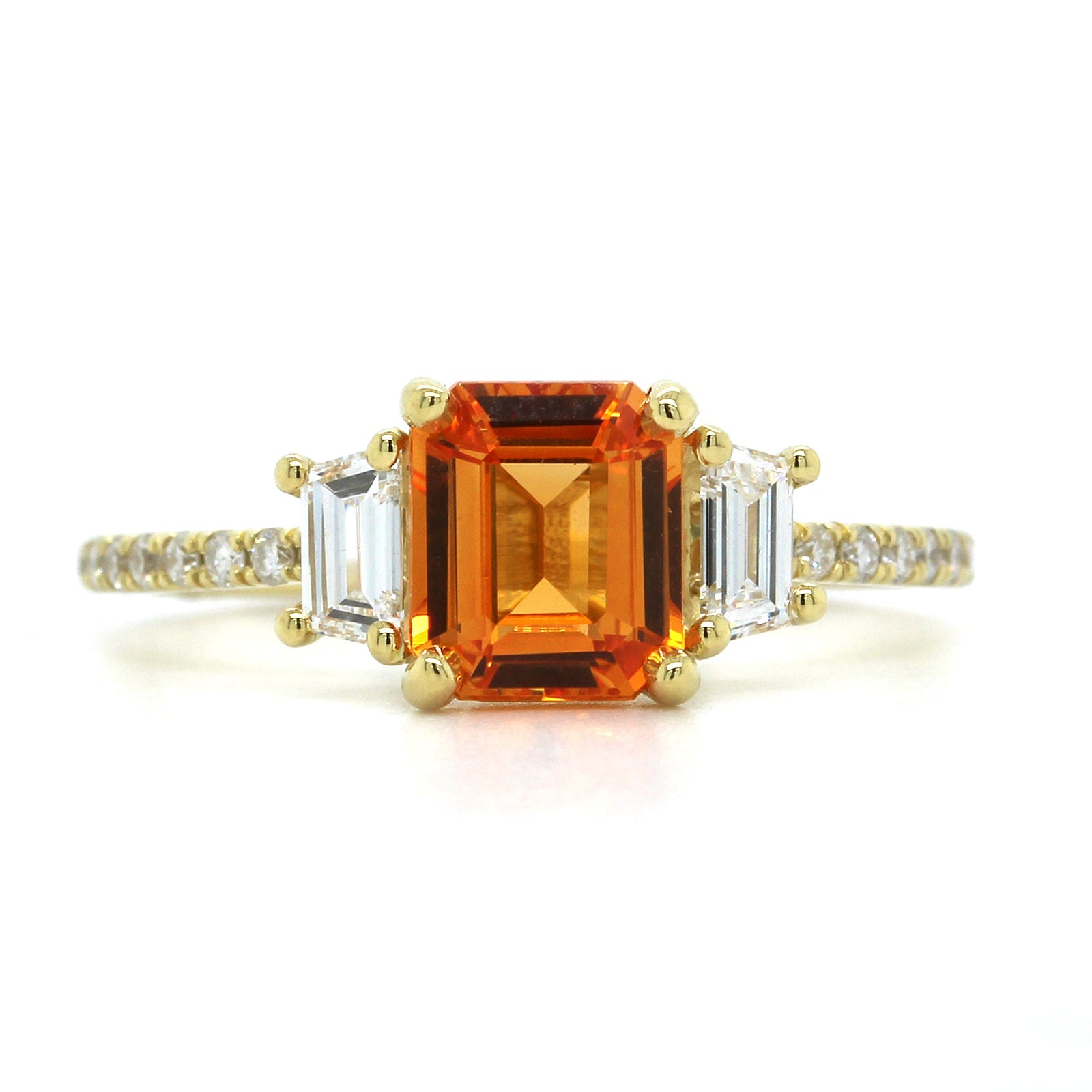 18K Yellow Gold Orange Emerald Diamond Ring, 18k yellow gold, Long's Jewelers