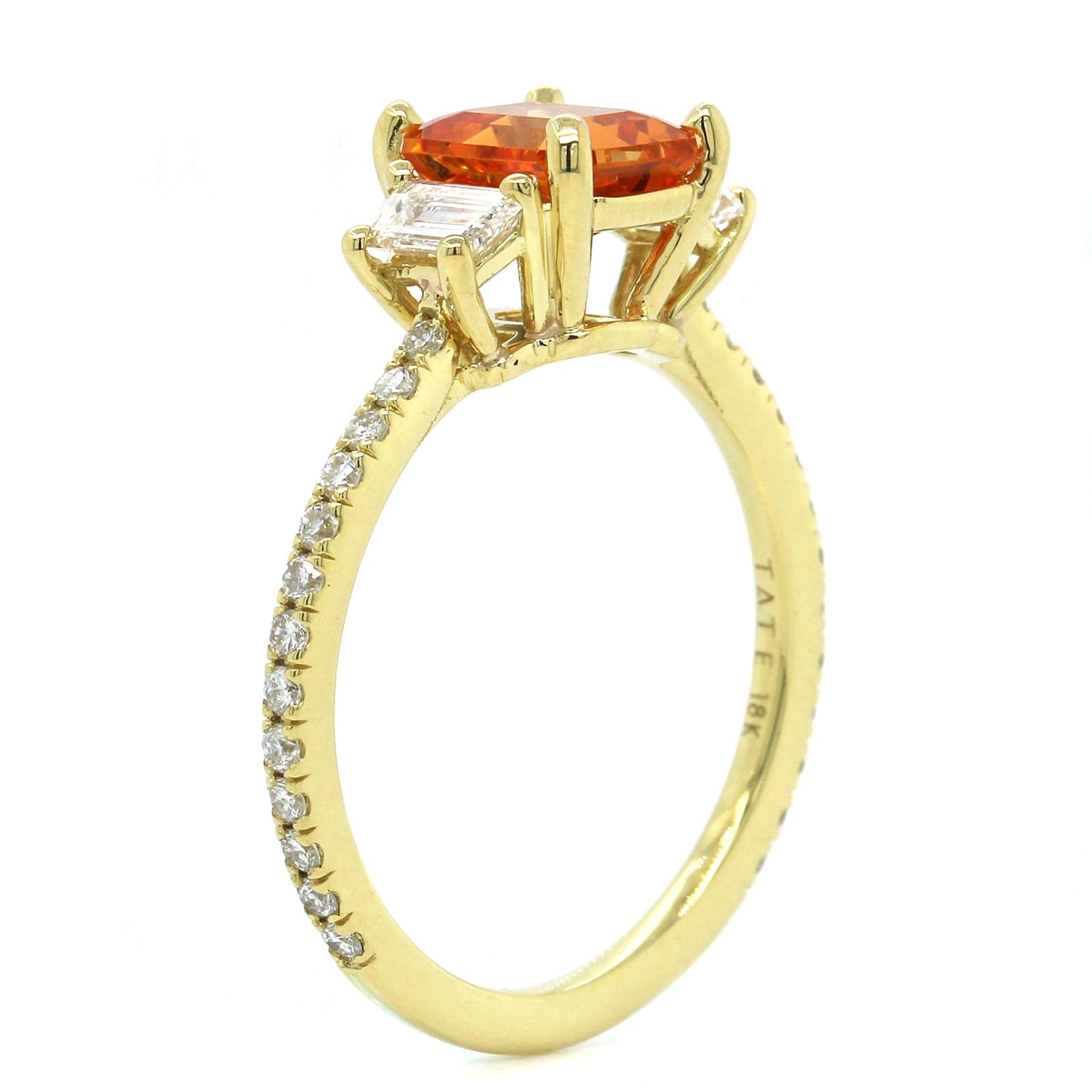 18K Yellow Gold Orange Emerald Diamond Ring, 18k yellow gold, Long's Jewelers