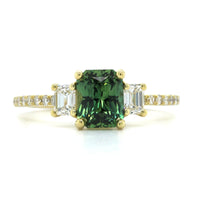 18K Yellow Gold Green Radiant Sapphire Diamond Ring, 18k yellow gold, Long's Jewelers