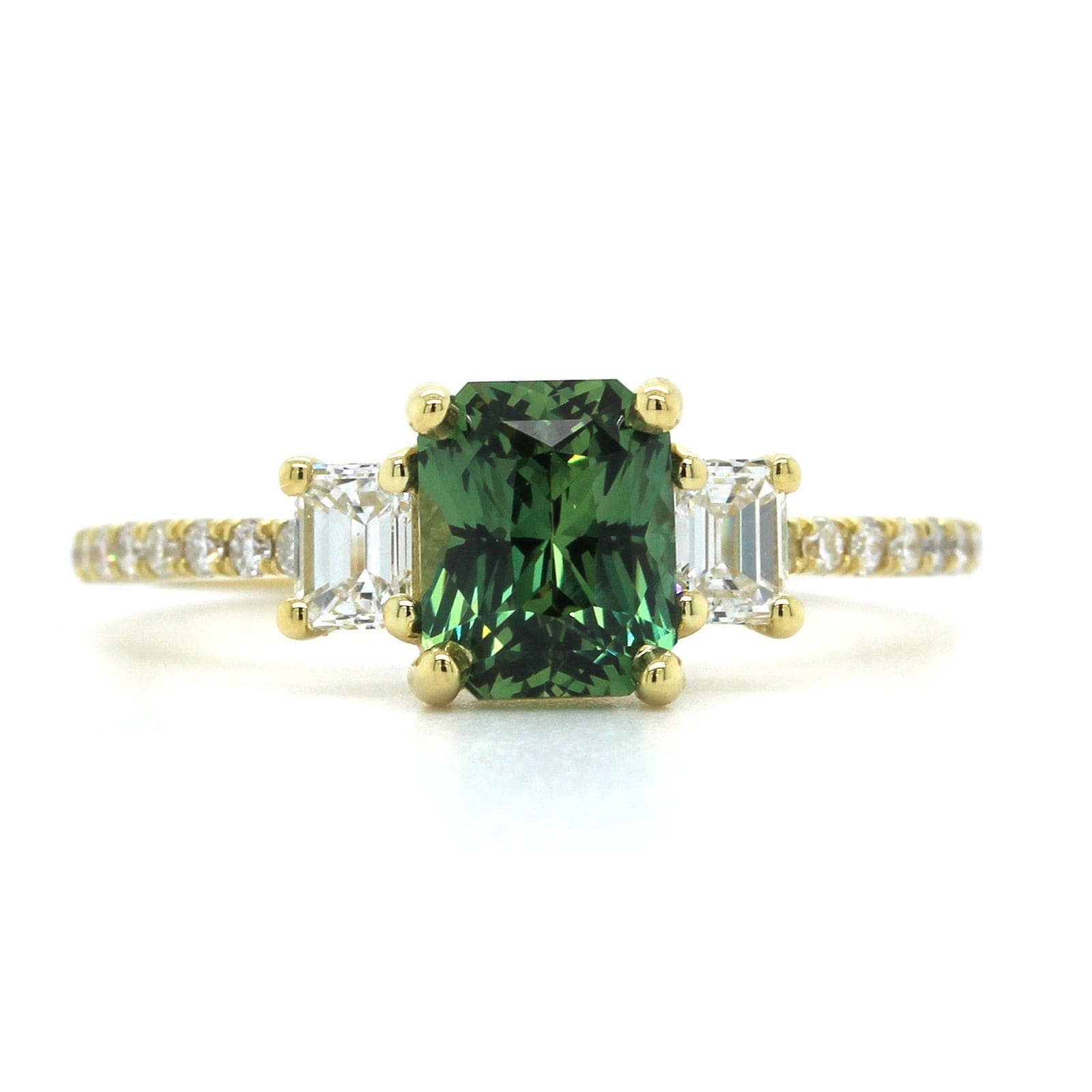 18K Yellow Gold Green Radiant Sapphire Diamond Ring, 18k yellow gold, Long's Jewelers