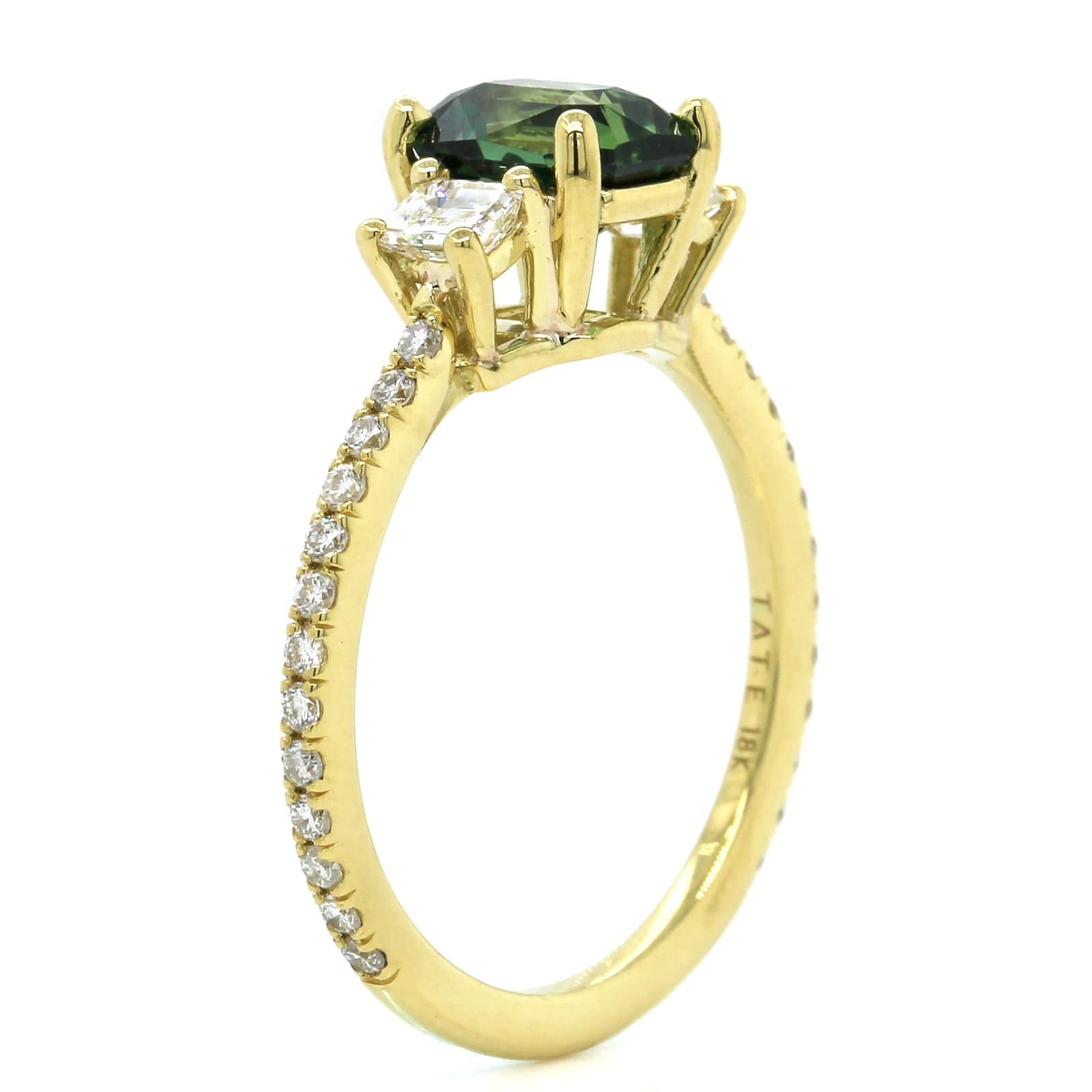 18K Yellow Gold Green Radiant Sapphire Diamond Ring, 18k yellow gold, Long's Jewelers