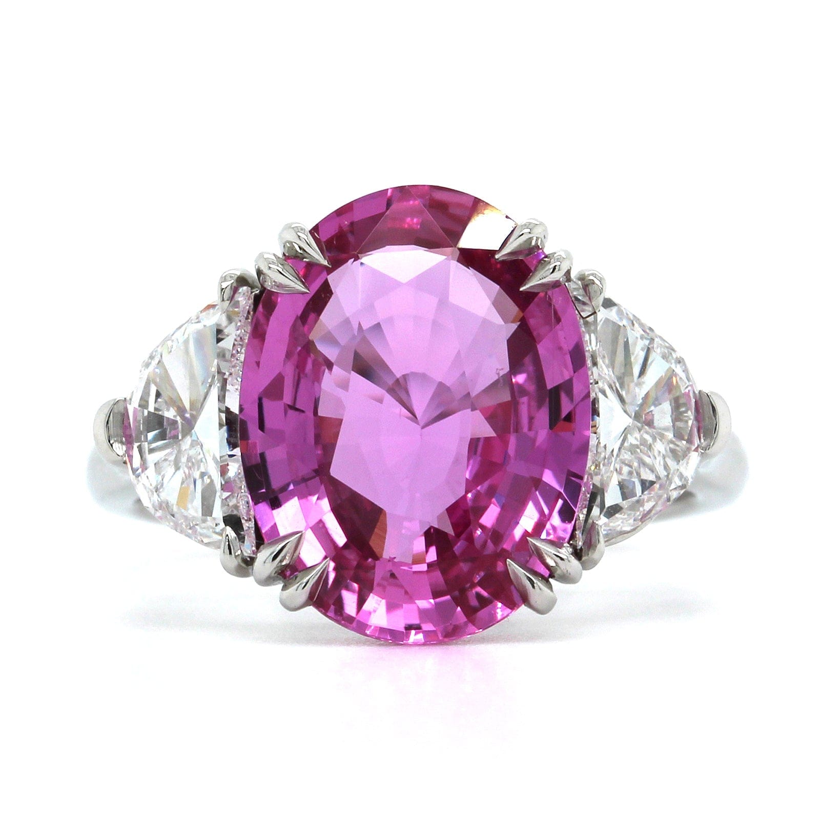Platinum Oval Pink Sapphire and Diamond 3 Stone Ring, Platinum, Long's Jewelers