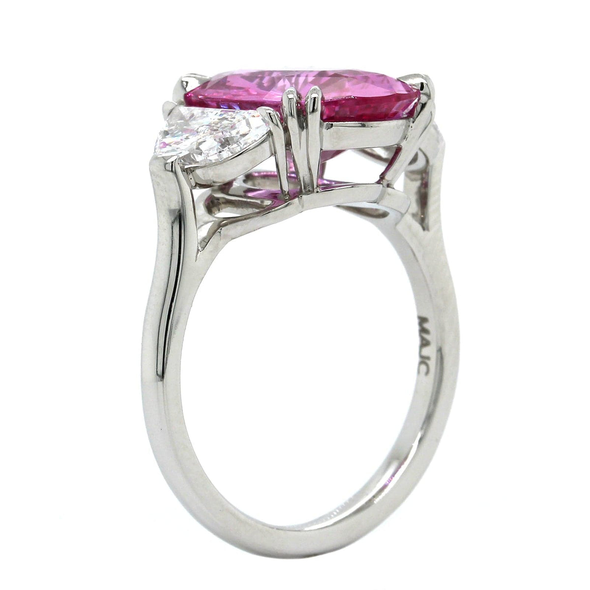 Platinum Oval Pink Sapphire and Diamond 3 Stone Ring