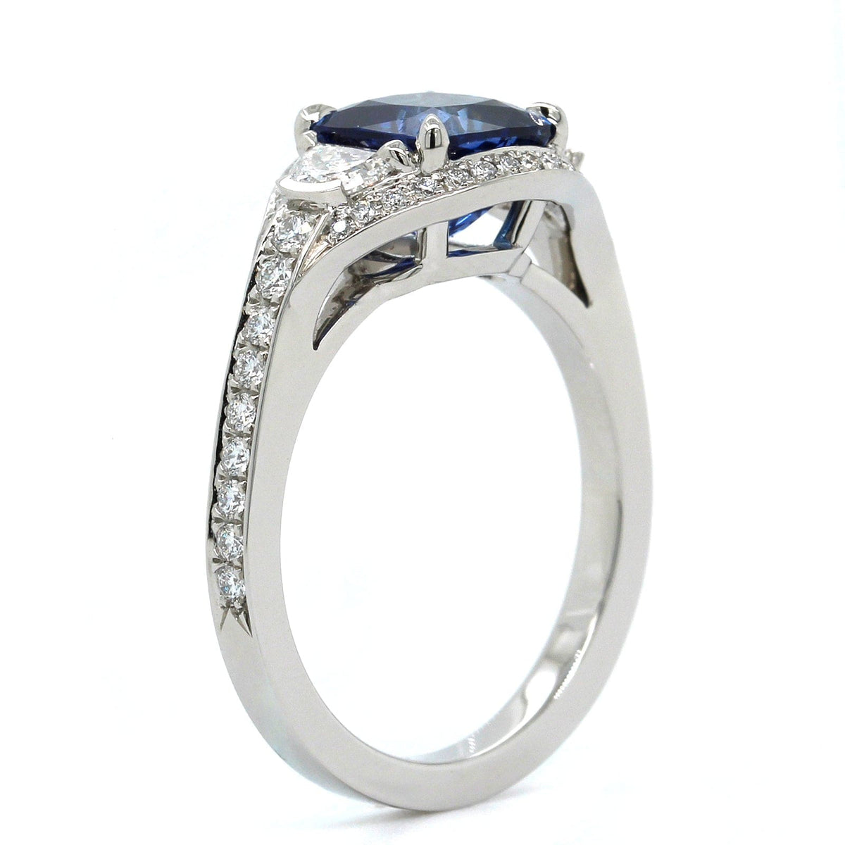 Platinum Cushion Sapphire Diamond 3 Stone Ring