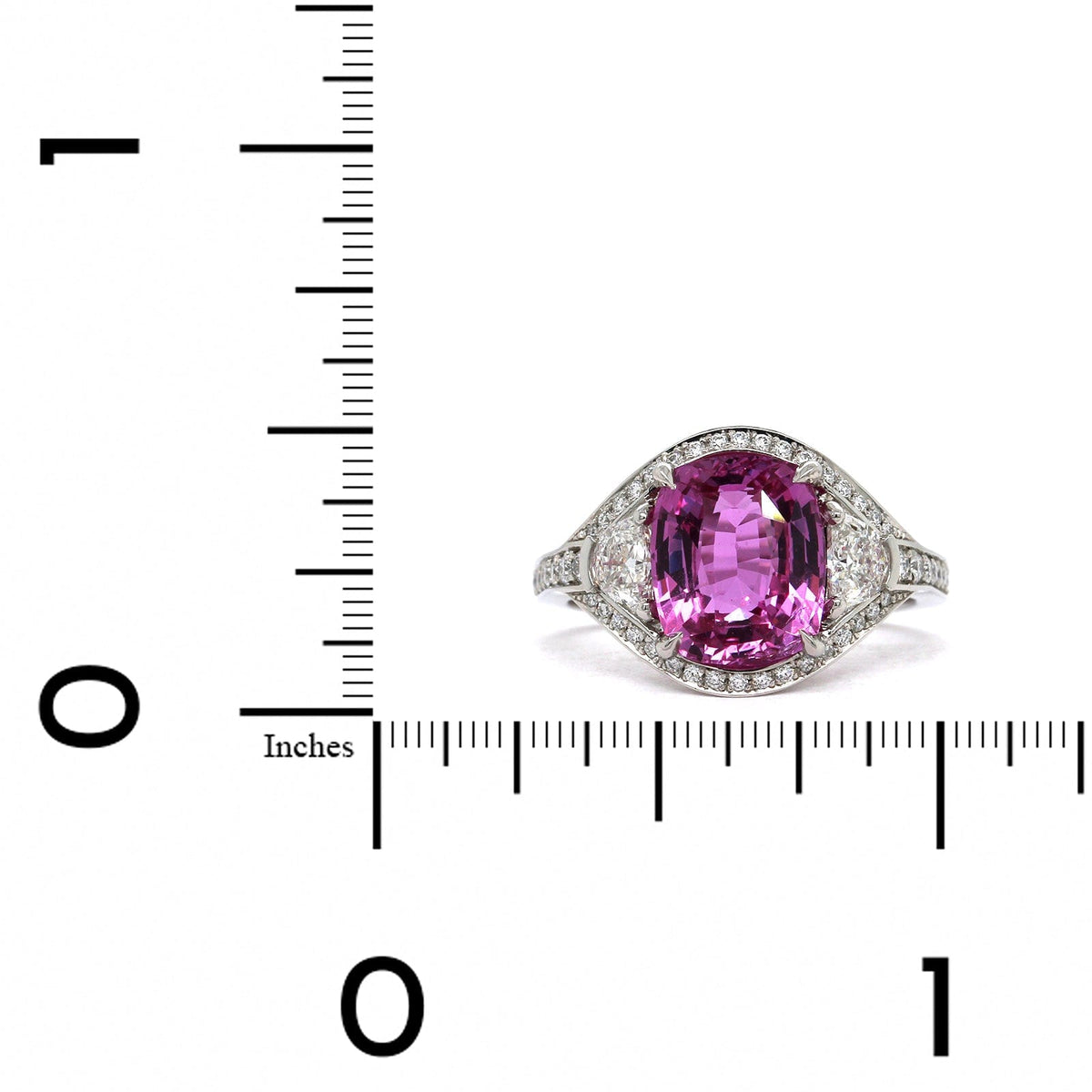 Platinum Cushion Pink Sapphire Diamond 3 Stone Ring