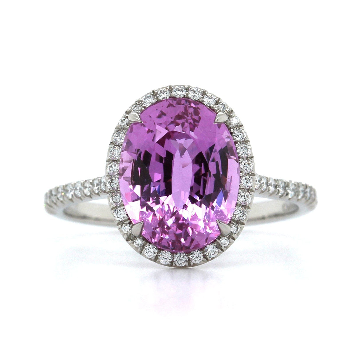 Platinum Oval Pink Sapphire Diamond Halo Ring, Platinum, Long's Jewelers