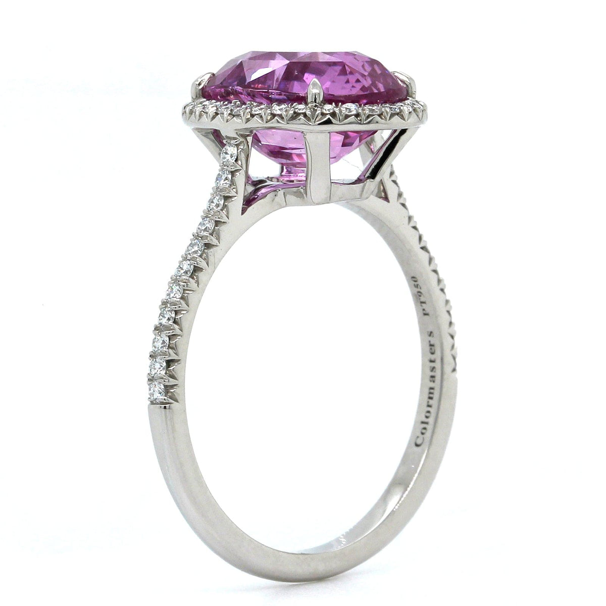 Platinum Oval Pink Sapphire Diamond Halo Ring