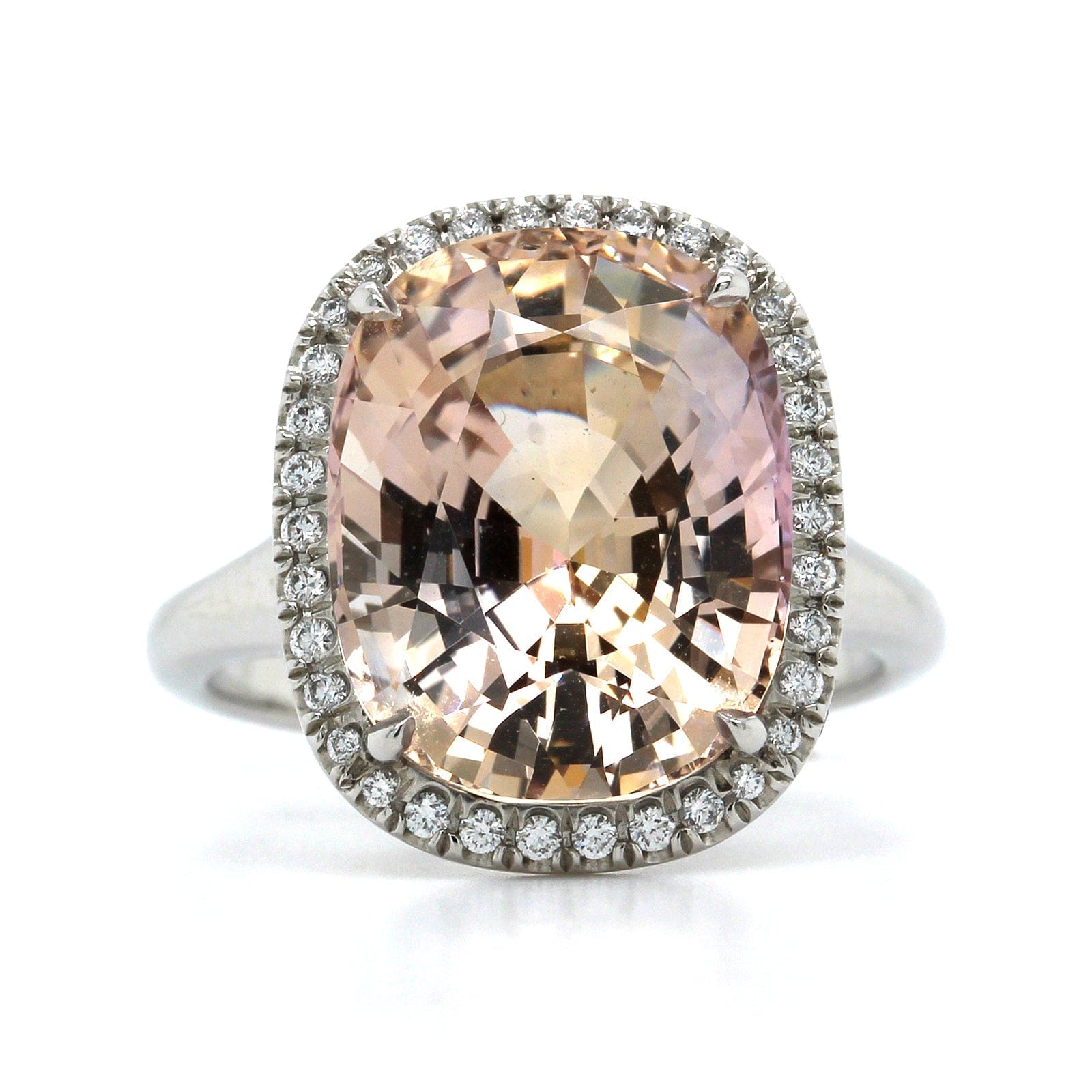 Platinum Oval Orange Yellow Sapphire Diamond Halo Ring, Platinum, Long's Jewelers