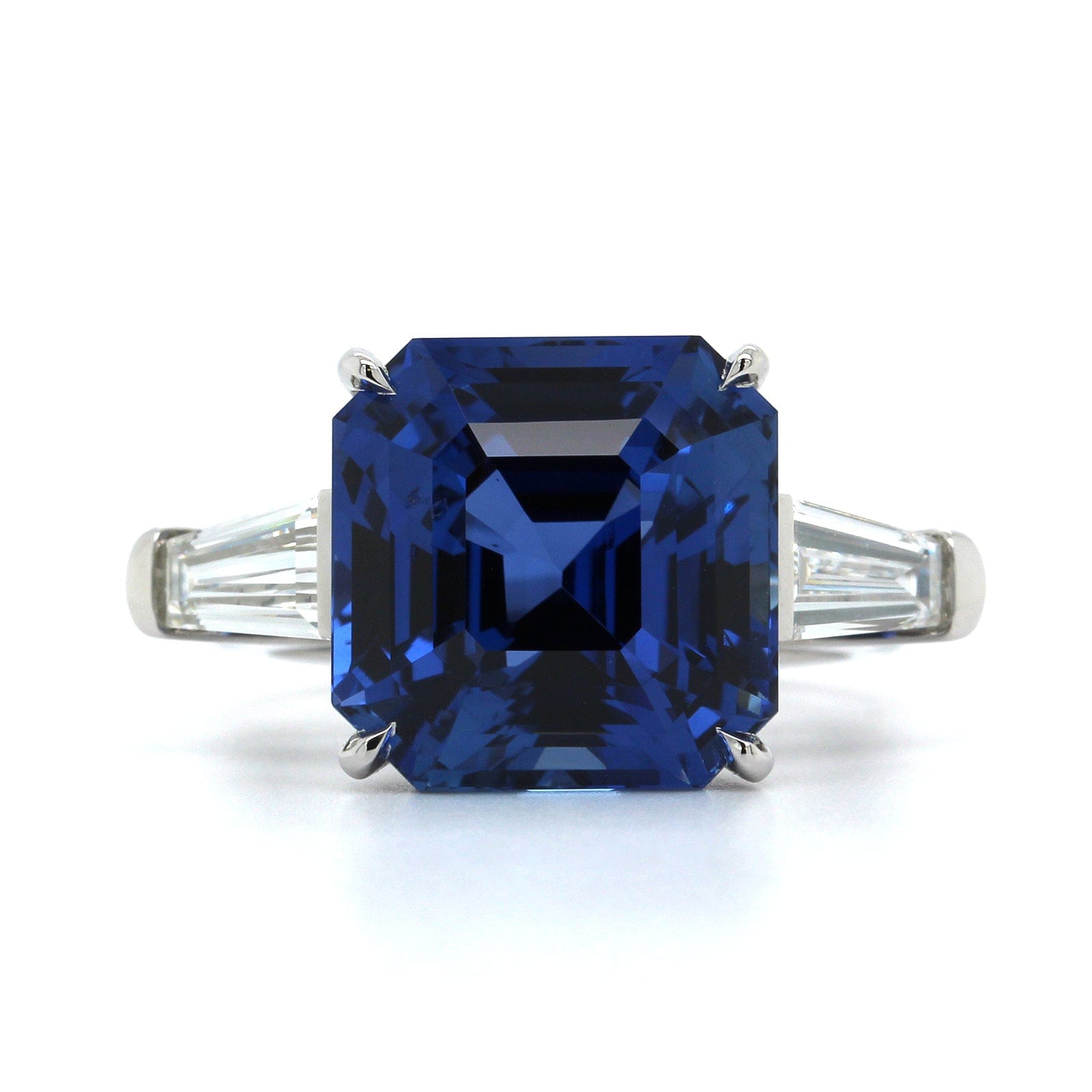 Platinum Octagonal Cut Sapphire and Diamond 3 Stone Ring, Platinum, Long's Jewelers