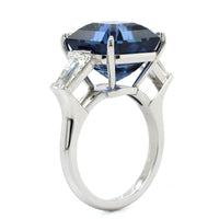 Platinum Octagonal Cut Sapphire and Diamond 3 Stone Ring