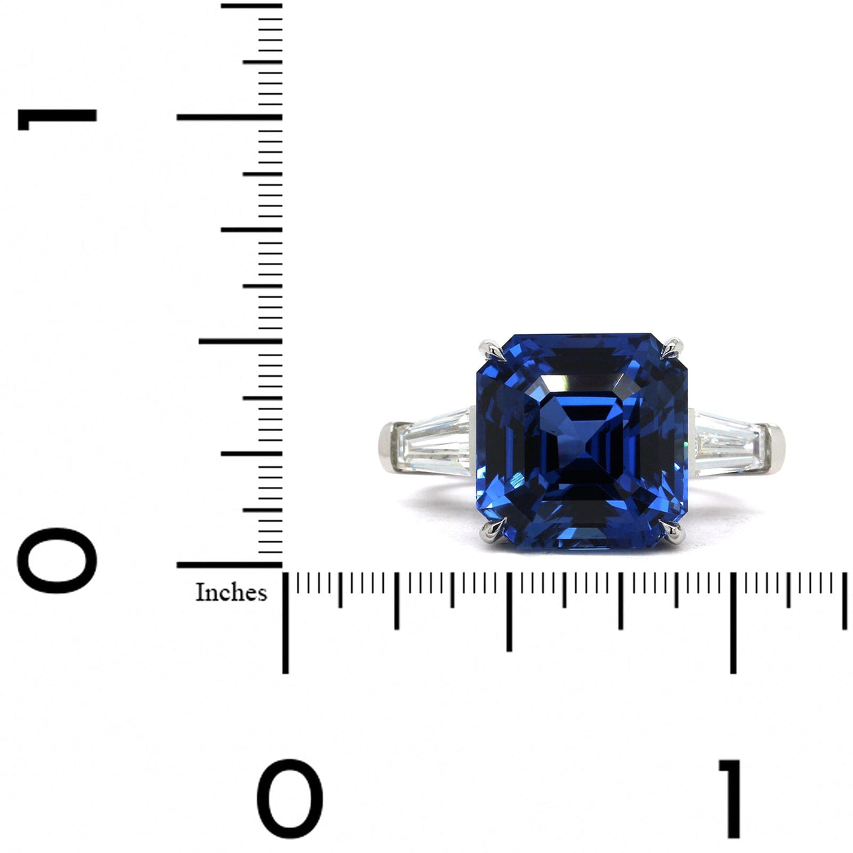 Platinum Octagonal Cut Sapphire and Diamond 3 Stone Ring