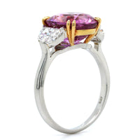 Platinum Oval Pink Sapphire and Diamond 3 Stone Ring