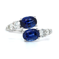 14K White Gold Bypass Sapphire and Diamond Ring