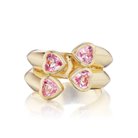 18K Yellow Gold Pink Sapphire Heart Bypass Ring