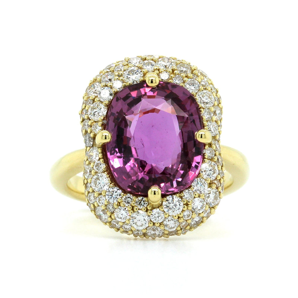 18K Yellow Gold Natural Pink Sapphire Diamond Ring