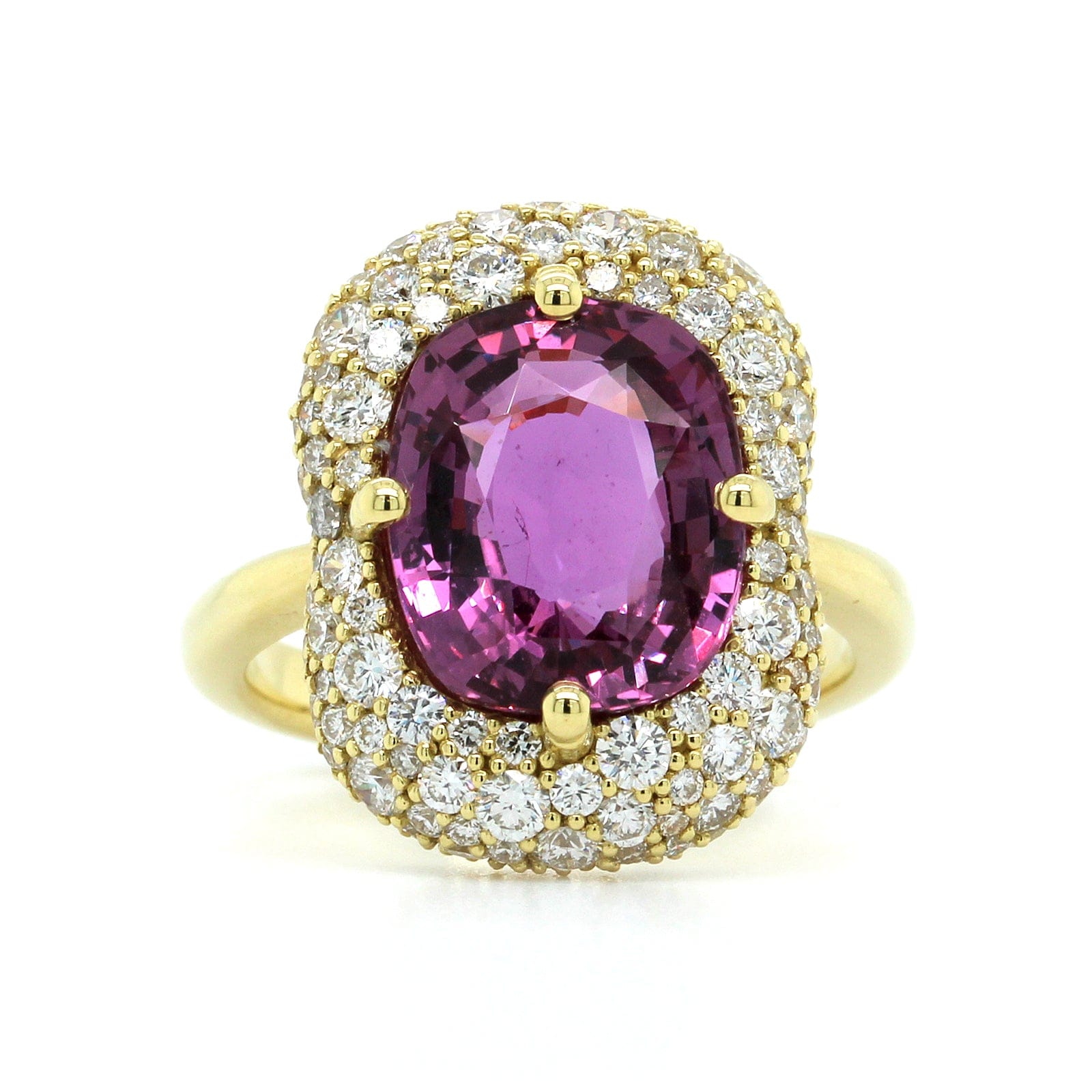 18K Yellow Gold Natural Pink Sapphire Diamond Ring