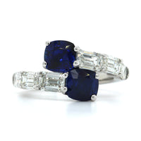Platinum Bypass Sapphire with Baguette Diamond Ring