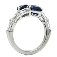 Platinum Bypass Sapphire with Baguette Diamond Ring