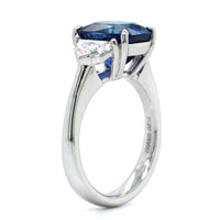 Platinum Cushion Cut Sapphire and Diamond 3 Stone Ring