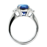 Platinum Cushion Cut Sapphire and Diamond 3 Stone Ring