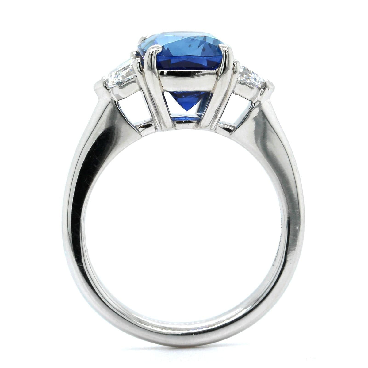 Platinum Cushion Cut Sapphire and Diamond 3 Stone Ring