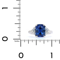 Platinum Cushion Cut Sapphire and Diamond 3 Stone Ring