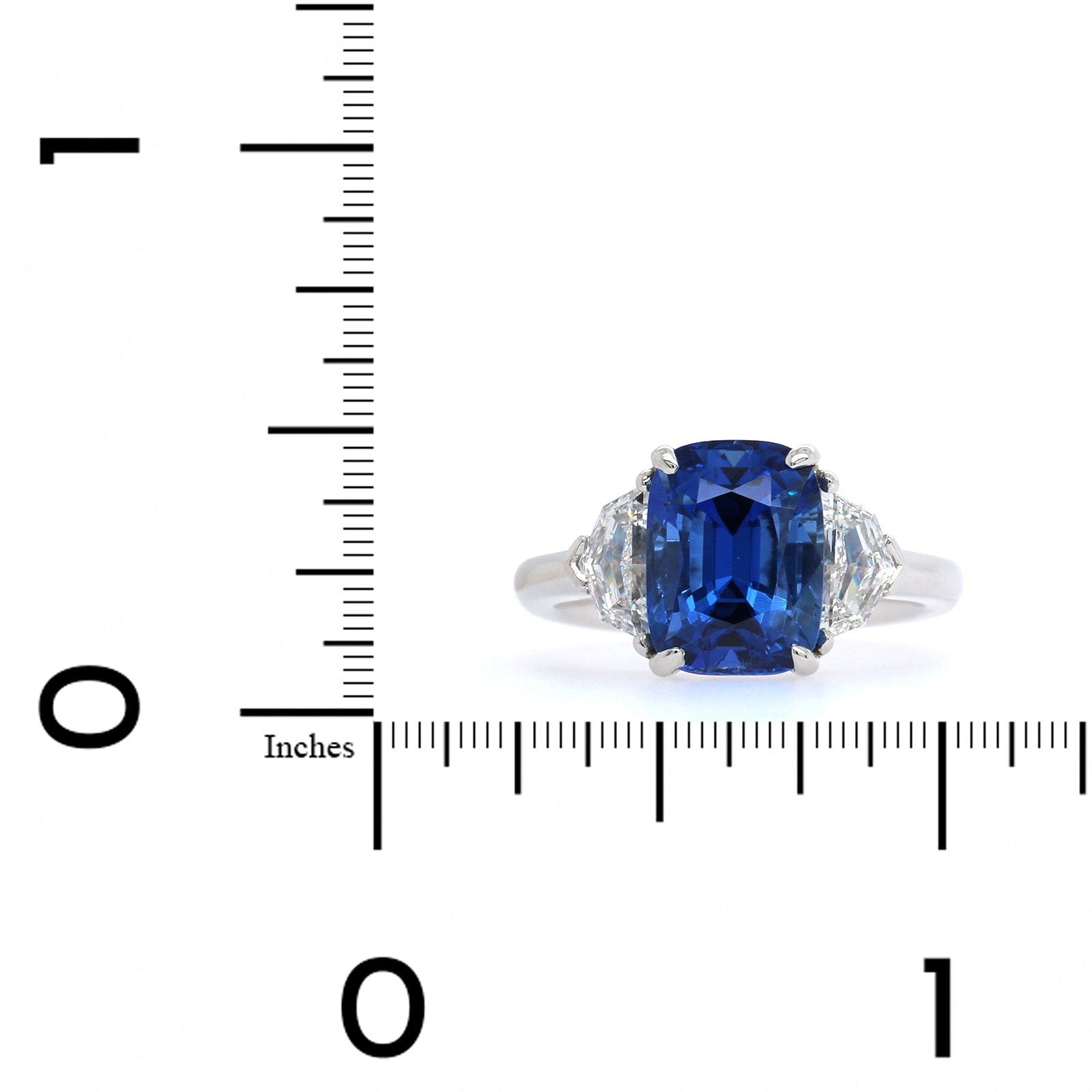Platinum Cushion Cut Sapphire and Diamond 3 Stone Ring