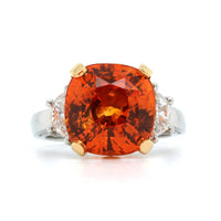 Oscar Heyman Platinum Orange Sapphire and Diamond 3 Stone Ring