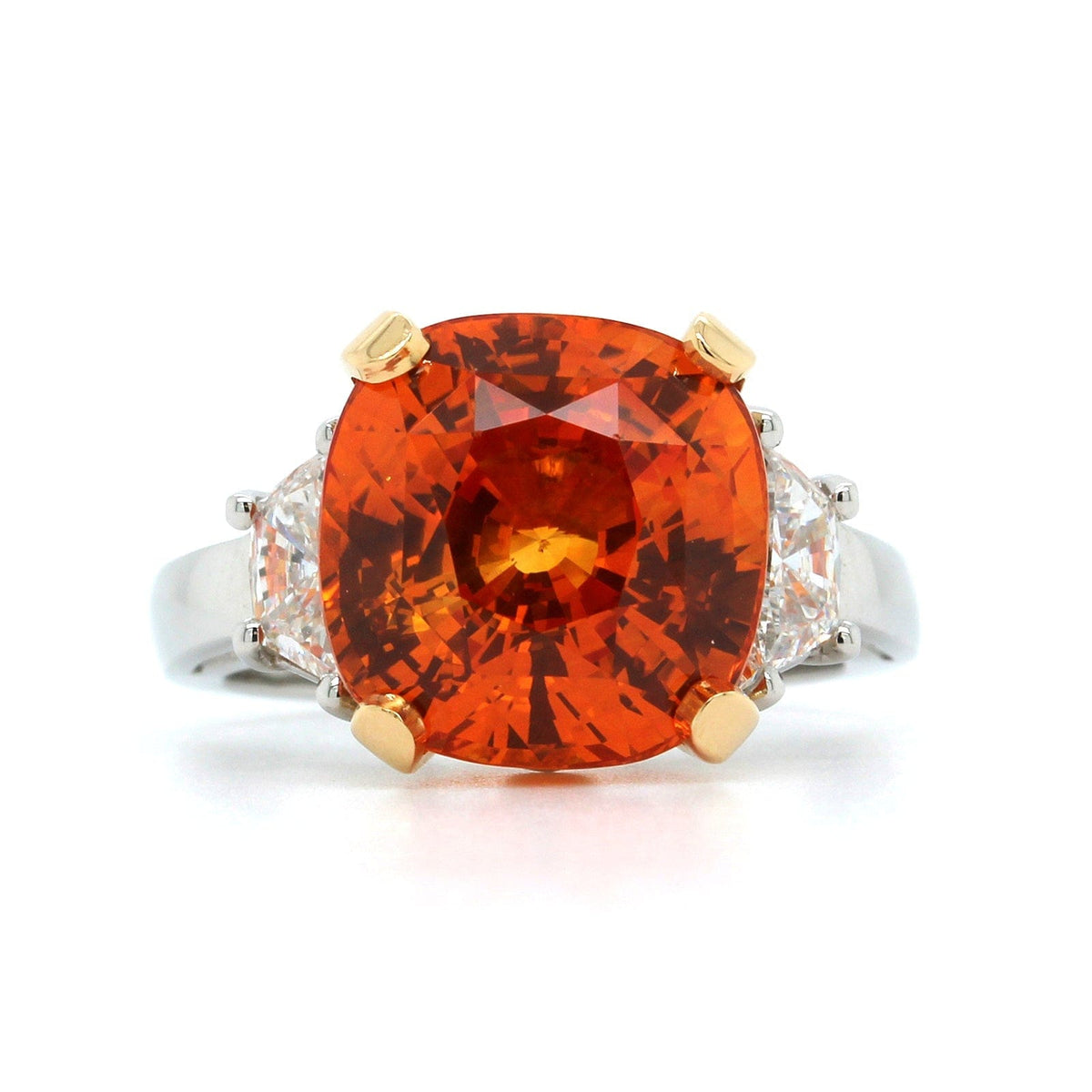 Oscar Heyman Platinum Orange Sapphire and Diamond 3 Stone Ring