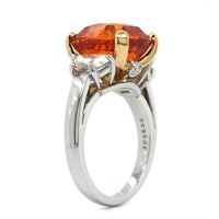 Oscar Heyman Platinum Orange Sapphire and Diamond 3 Stone Ring