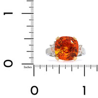Platinum Orange Sapphire and Diamond 3 Stone Ring