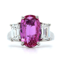 Oscar Heyman Platinum Oval Pink Sapphire and Diamond 3 Stone Ring