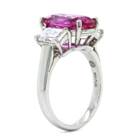 Oscar Heyman Platinum Oval Pink Sapphire and Diamond 3 Stone Ring