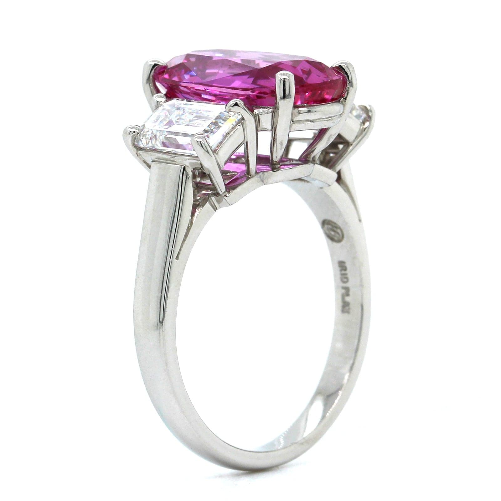 Oscar Heyman Platinum Oval Pink Sapphire and Diamond 3 Stone Ring